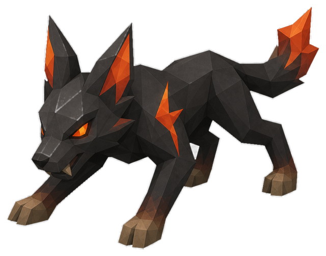 Cinderpup, a charcoal Paquirri marked with orange ember facets.